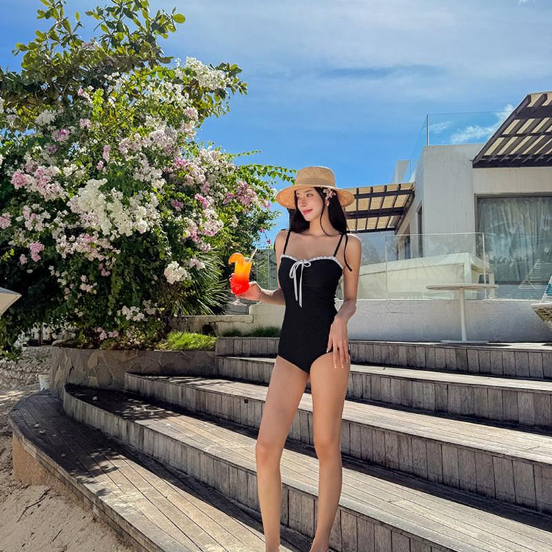 Womens Solid Color One-Piece Swimsuit With Tummy Control Slimming Design Pool Beach Bathing
