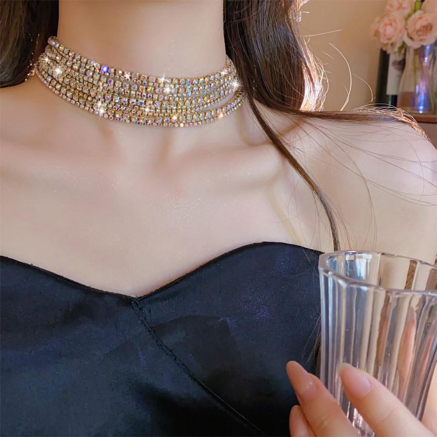 Exaggerated Rhinestone Geometric Multi-layer Necklace - High-End Luxury Clavicle Chain