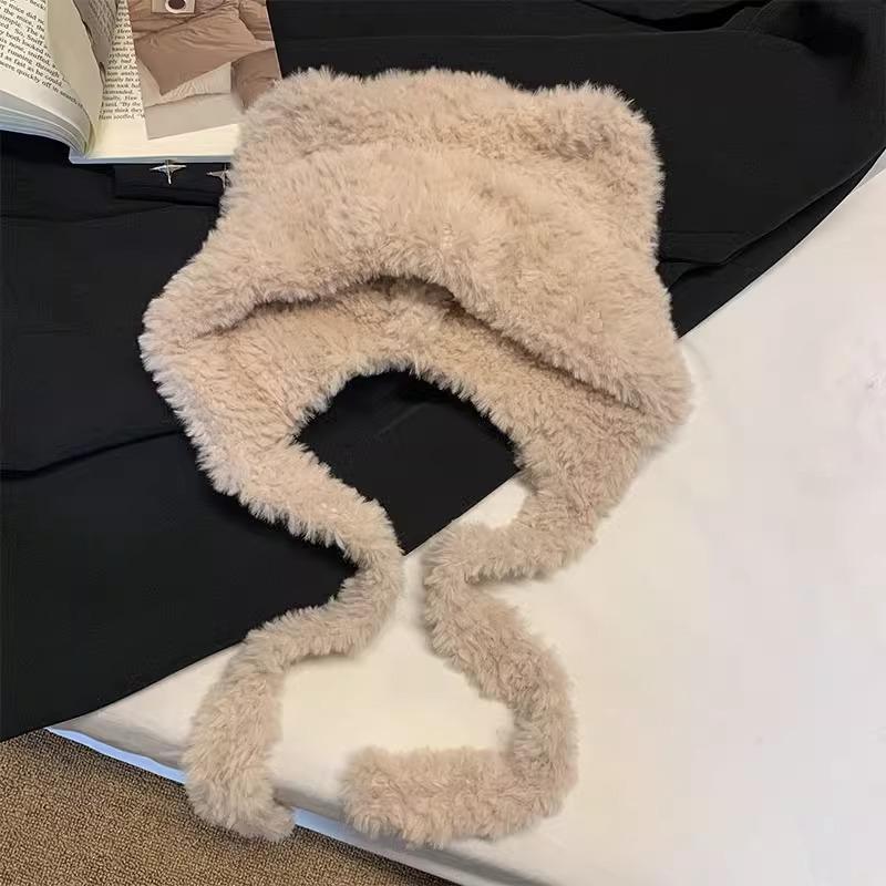 Upgraded Thickening Cute Plush Bear Ears Hat for Women Autumn and Winter Warm Woolen Hat Ear Protection Knitted Lei Feng Hat