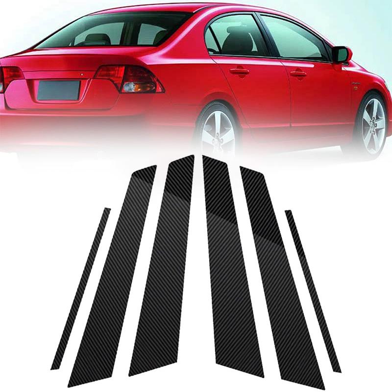 6pcs Door Window Center Middle Column BC Pillar Post Cover Mirror Effect Trim For Honda Civic Sedan 2006-2011