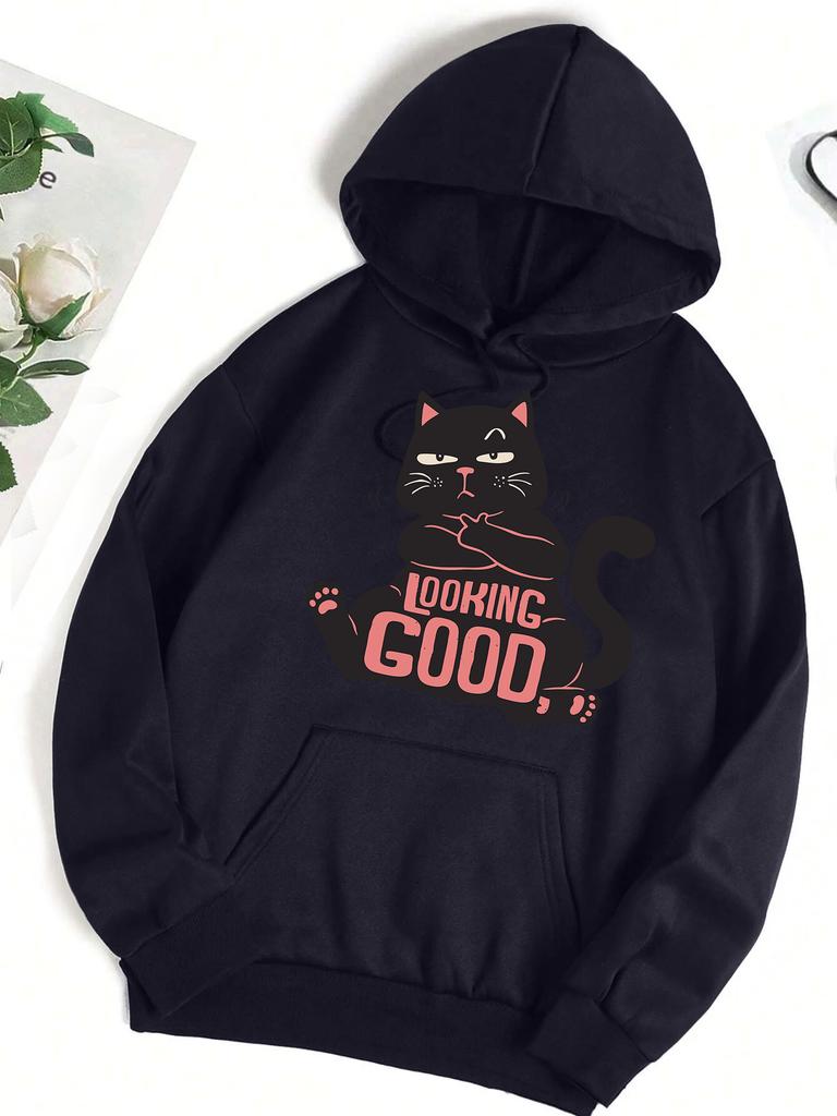 Looking Good Cool Cat  Pattern Woman Hoodies Sport Creativity Clothes Y2K Casual Women Clothing Hip Hop Street Pullovers