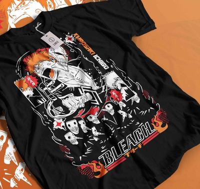 T-shirt Bleach Ichigo Kurosaki Luna Kawai Anime Manga Maglietta Nera Maglietta TUTTO 506