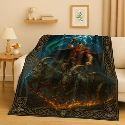 Nordic Viking Totem Vegvisir Rune Valhalla Valknut Flannel Blanket,Ultra Soft Warm Plush Throw for Home Bedroom Bed Sofa Cover