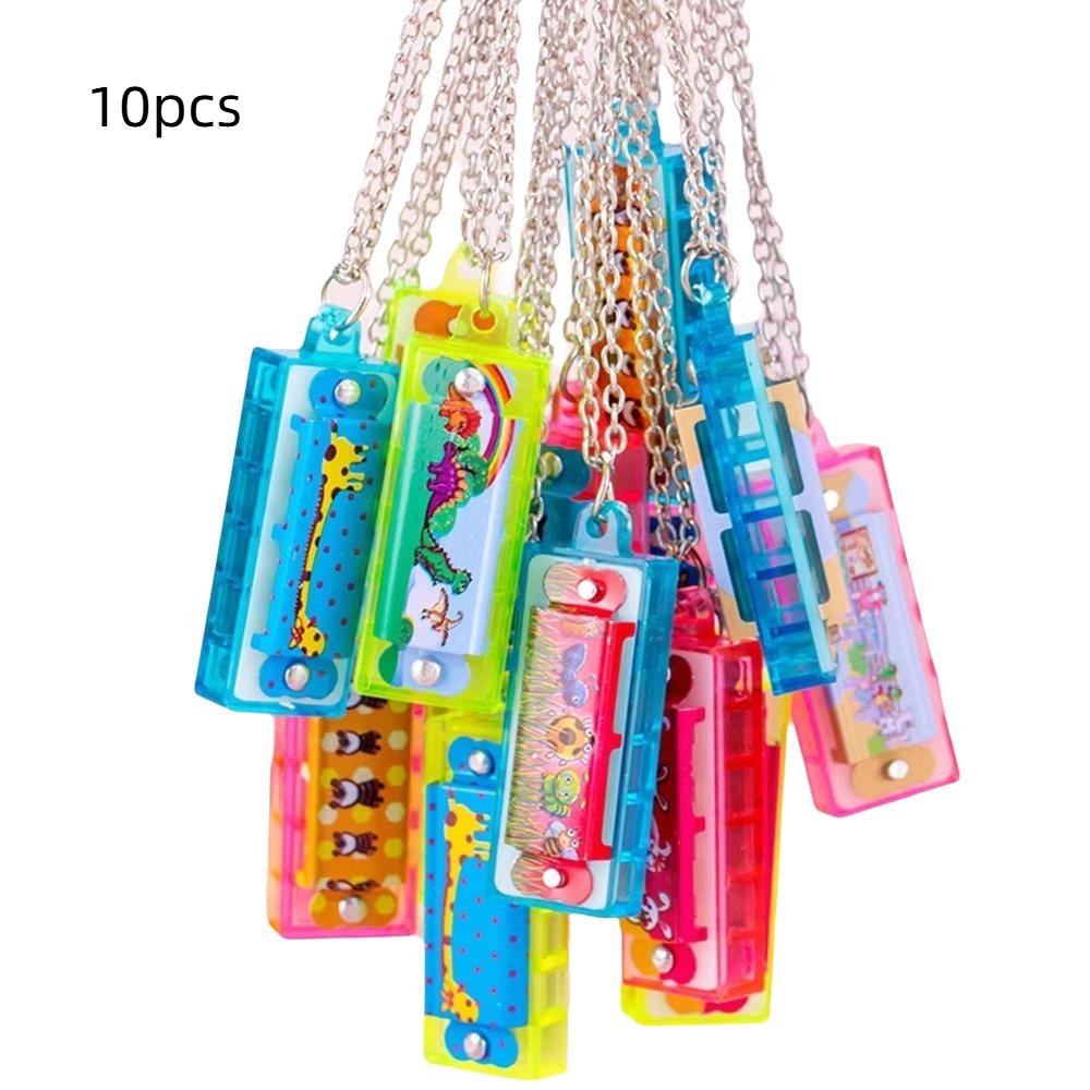 10pcs Mini Necklace Harmonica Cartoon Developmental Toys  Kindergarten School Gift Pack