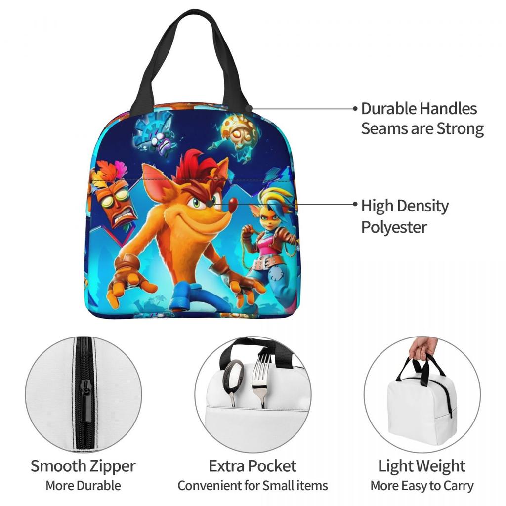 Insulated Lunch Box Crashs Bandicoots Cartoon Accessories Video Game Food Box Unique Design Cooler Thermal Bento Box For School