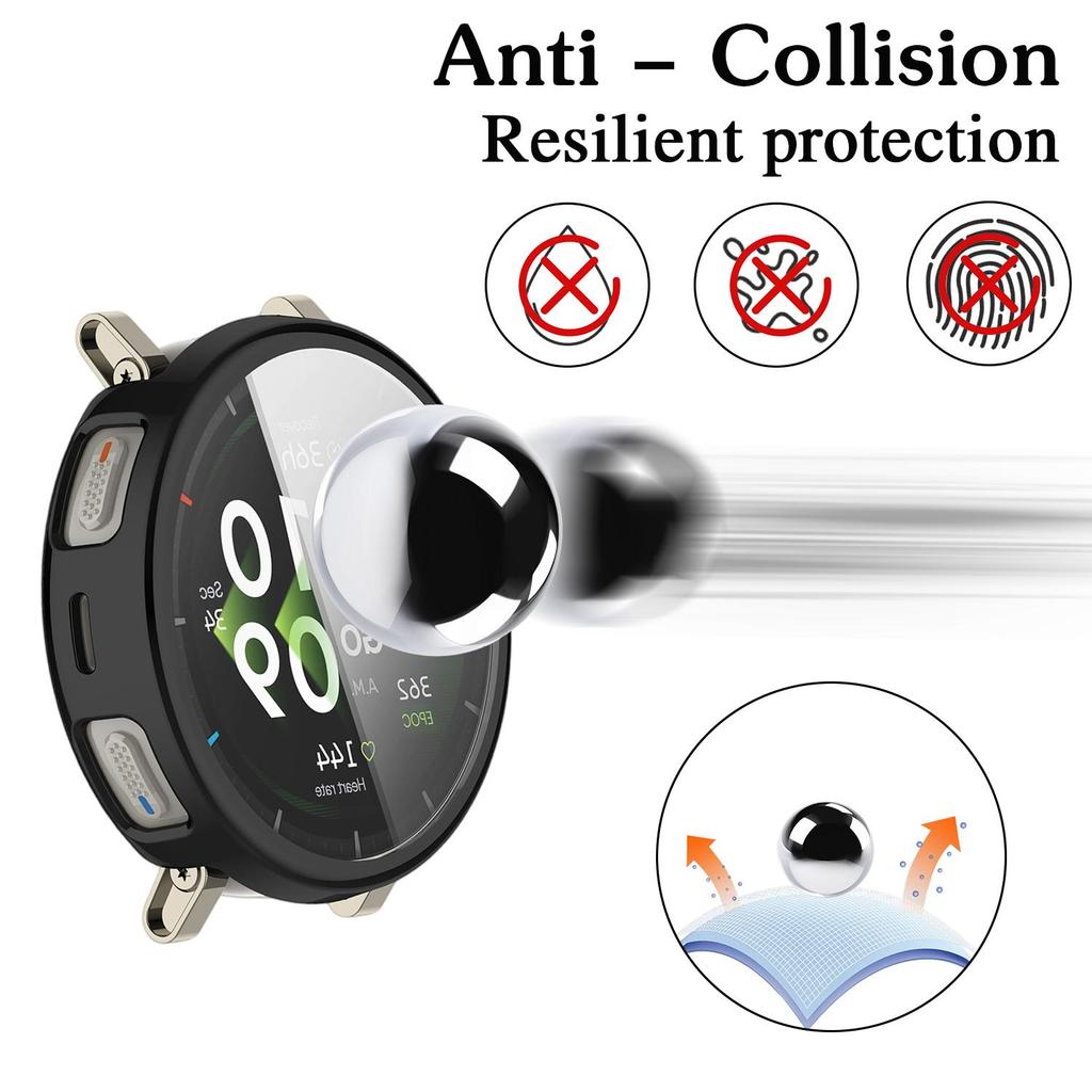 Case for Amazfit Active 3 Premium Hard PC Shell with Built-in Tempered Glass Screen Protector Shock-Proof Bumper Watch Cover