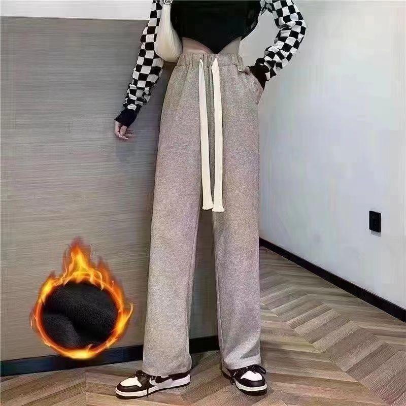 Colorblock Winterset: Lässiger Baumwollmantel im koreanischen Stil & Jeans mit Kordelzug für Studentinnen