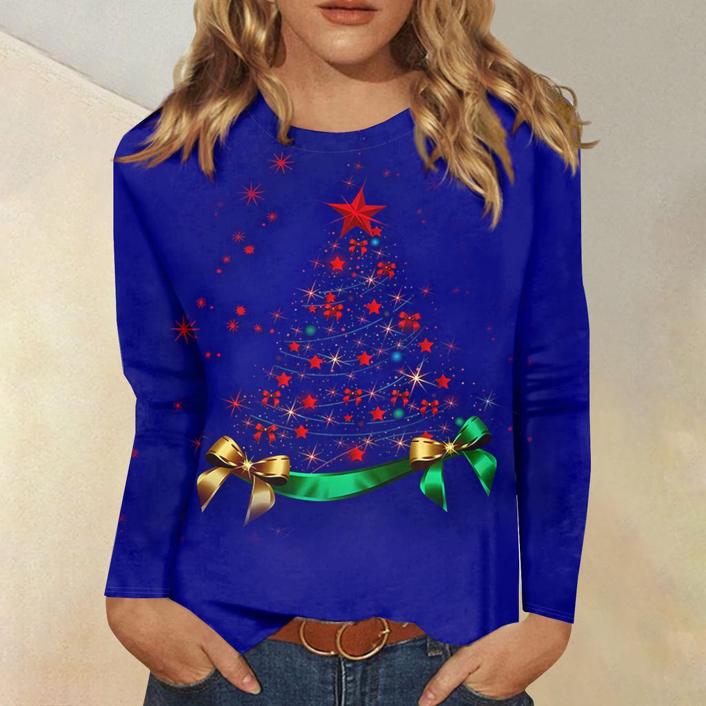 Women's Loose Comfortable Casual Fashion V-Neck Christmas Print Long Sleeve Hoodie