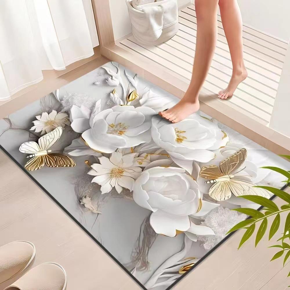 Elegant 3D Printed Memory Foam Bathroom Mat with Non-slip Design
