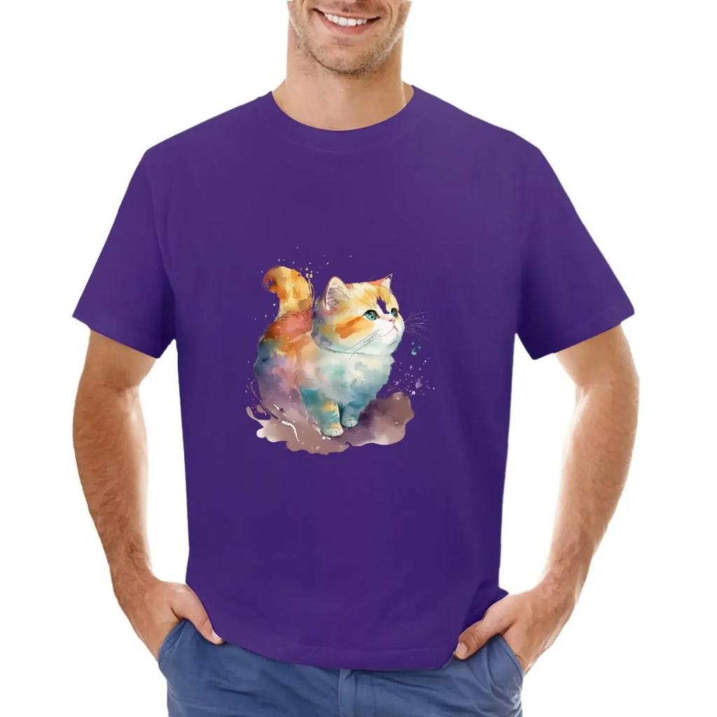 Adorable Kawaii Watercolor Cat T-shirt customs sports fans boys animal print clothing