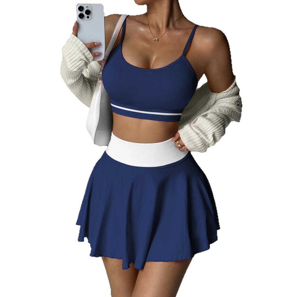 Damen Zweiteiliges Tennisrock-Set, Sport-BH & High-Waist-Faltenrock zum Laufen, Fitnessstudio, Fitness