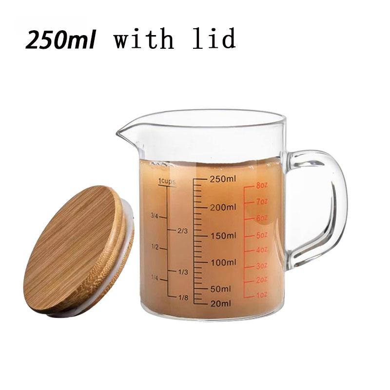Heat-resistant Glass Measuring Cup With Wood Lid V-shaped Spout Laboratory Beaker Kitchen Baking Milk Coffee Measuring Mug