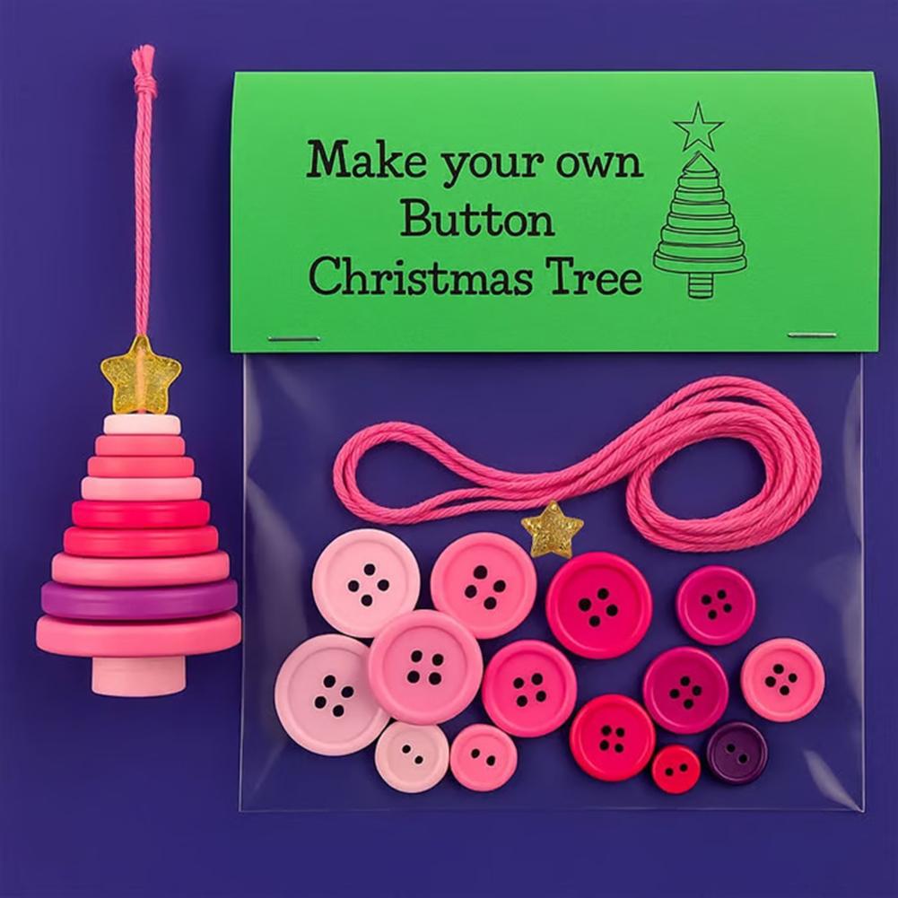 Complete DIY Button Snowman Decoration Kit with Buttons and Materials for Easy Christmas Crafting and Scrapbooking