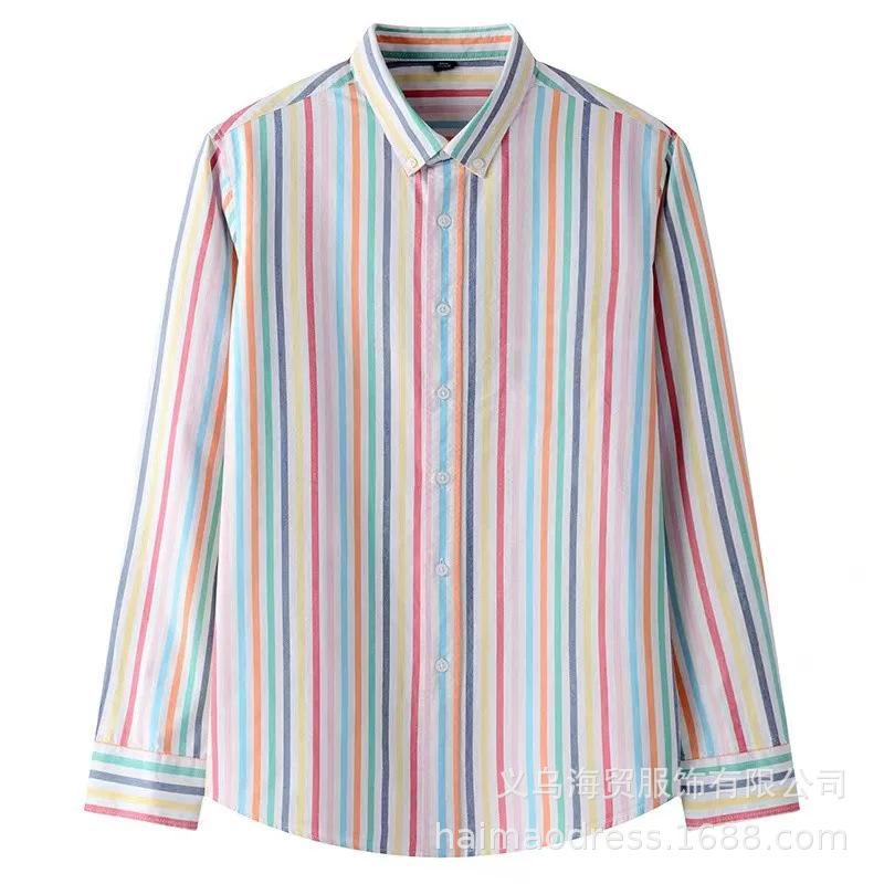 Men's Striped Shirt Summer Casual Oxford Spinning Loose Long Sleeves