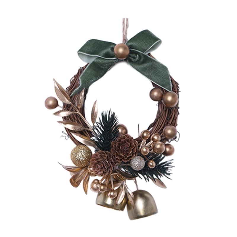 Hanging Wreath With Bells Pinecones Decorative Durable Holiday Decoration Christmas Scene