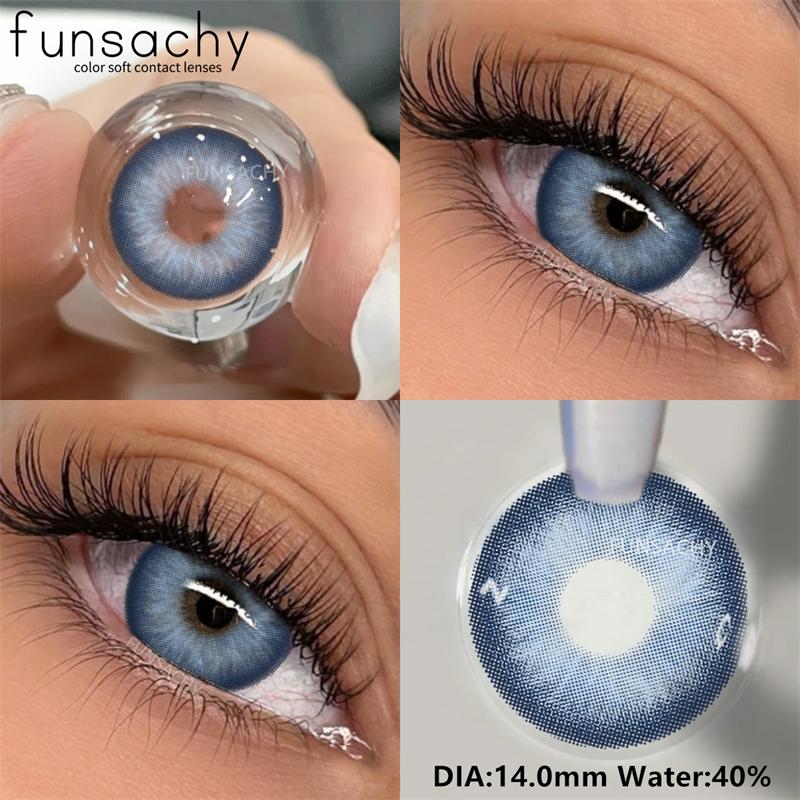 FUNSACHY 2 Stück natürliche Linsen, farbige Kontaktlinsen für die Augen, grüne Augen, bunte Linsen, jährliche blaue und graue weiche Kontaktlinsen