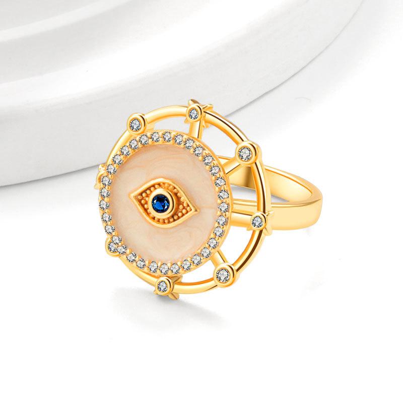 Gold Crystal Devil'S Eye Open Fidget Ring Adjustable Rotating Finger Band For Anxiety Relief Women'S Fashion Accessory
