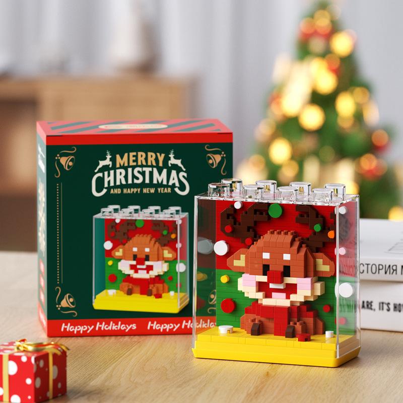 Non-Toxic 33 Style Cartoon Santa Claus Snowman Wishing Tree Apple Candy House Building Blocks City Compatible Diy Toys Children'S Gifts