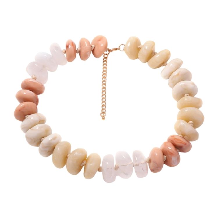 Resin Bead Strand Necklace With Color-Block Detail, Extender Chain Fit and Statement Styling for Daily Outfit Pairing