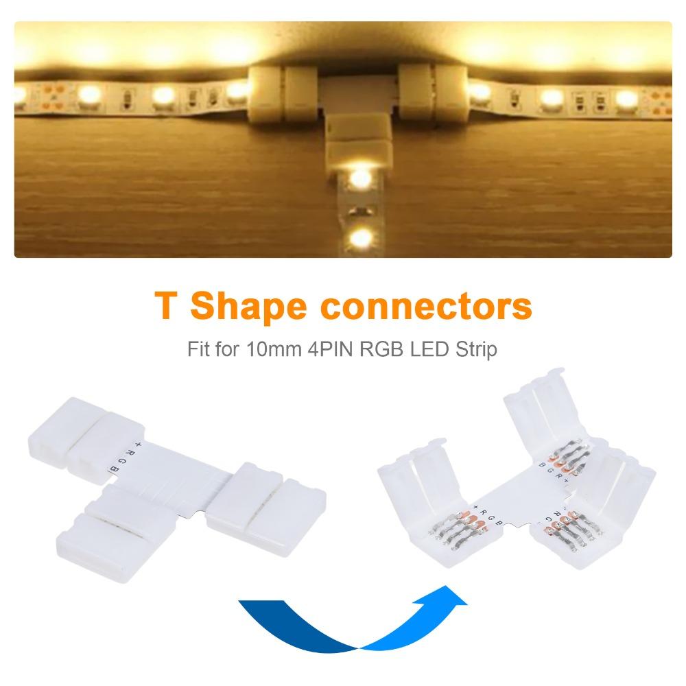 T/L Shape LED Strip Connector 4 Pin Quick Splitter Corner Connector  For DIY Lighting Project