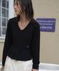 DEHEVE V-Neck Flare Shirring Knit [Black]