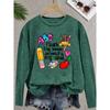 Teacher's Day Women's Elegant Style Colorful Chalk Letter Print Pattern Round Neck Long Sleeve for Spring Summer Autumn and Winter T