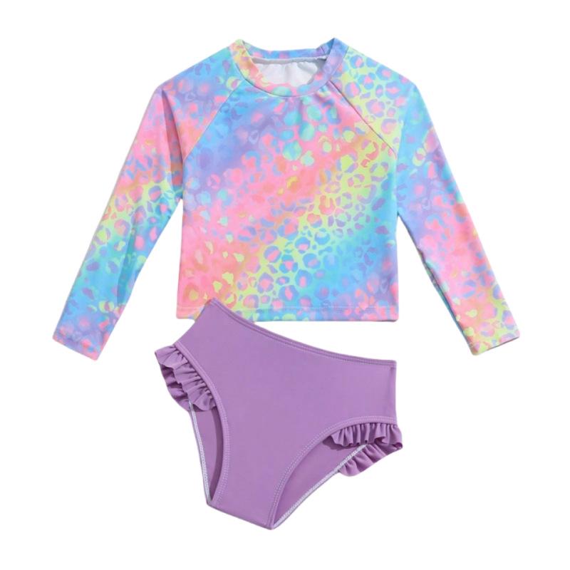 Girls' Long Sleeve Printed Sunscreen Swimsuit 