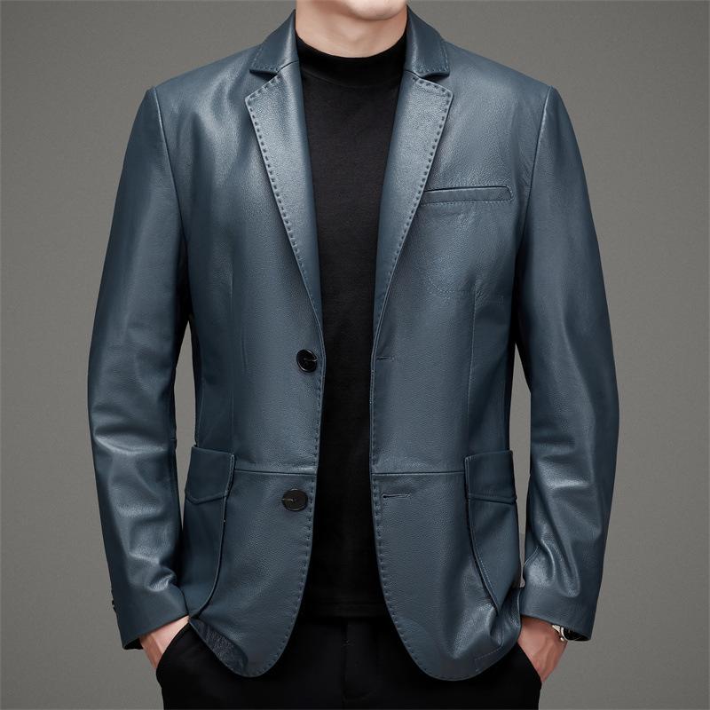 New winter clothing, men's down-lined leather suit, young and middle-aged fashionable casual warm jacket, cowhide daddy suit