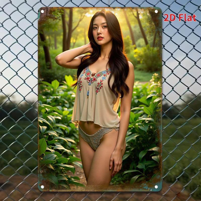 

Retro Metal Wall Art Sign Nature Summer Female Theme 2D Flat Decor for Home Cafe Garage Party 20x30cm