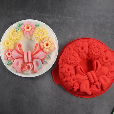 Nœud Couronne de Noël Gâteau Mousse Plaque de Cuisson Relief Fleur Chocolat Biscuit Pudding Moule en Silicone Fête Décor Bougie Cadeau