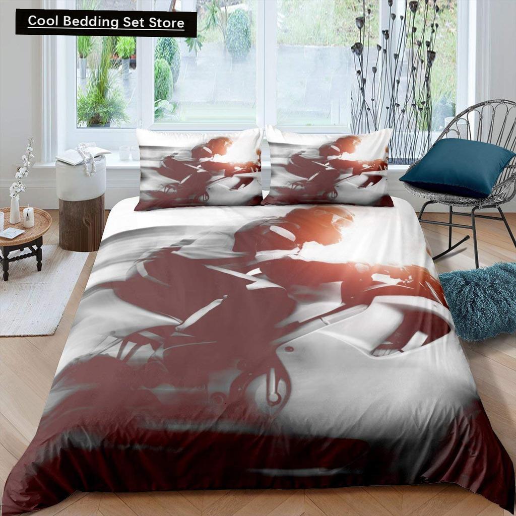 Motorcycle King Queen Duvet Cover Dirt Bike Bedding Set Motocross Racer Extreme Sports Quilt Cover Polyester Comforter Cover