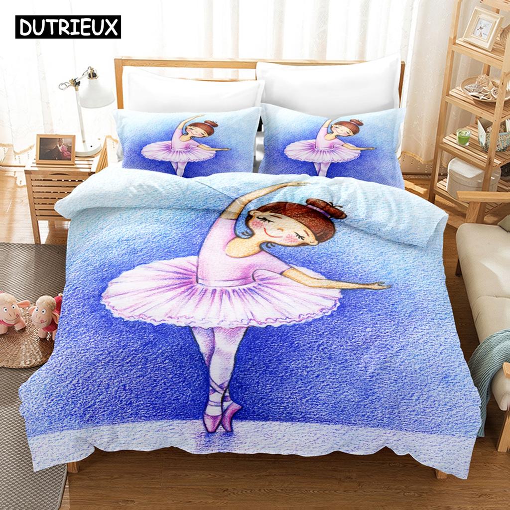 3D Printed Cartoon Ballet Girl Bedding Set Down Quilt Cover With Pillowcase Double SIngle King 3D Printed Anime My Dress-U