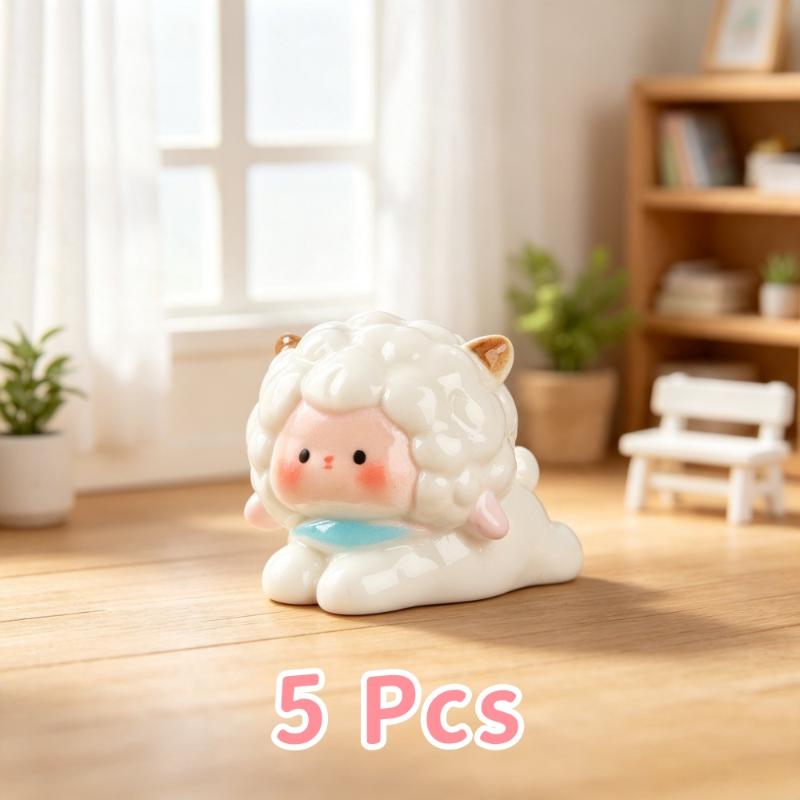 Miniature Fairy Garden Sheep Lamb Accessories 5/6Pcs Cute Ornaments for DIY Micro Landscape Home Yard Decor