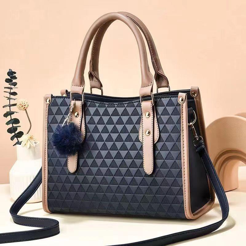 Chic Pu Leather Multi-layer Crossbody Handbag With Elegant Diamond Pattern Design синий