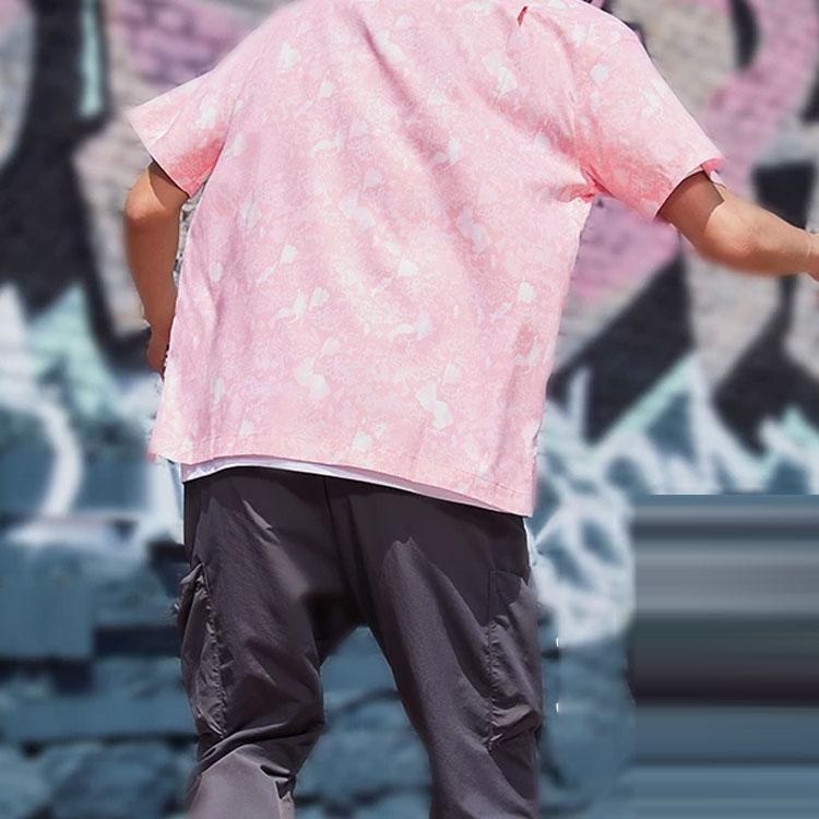 Li Ning X Erik Ellington Signature Series Snake Print Loose Short Sleeve Shirt Men Shirts Pink ASHR151-1