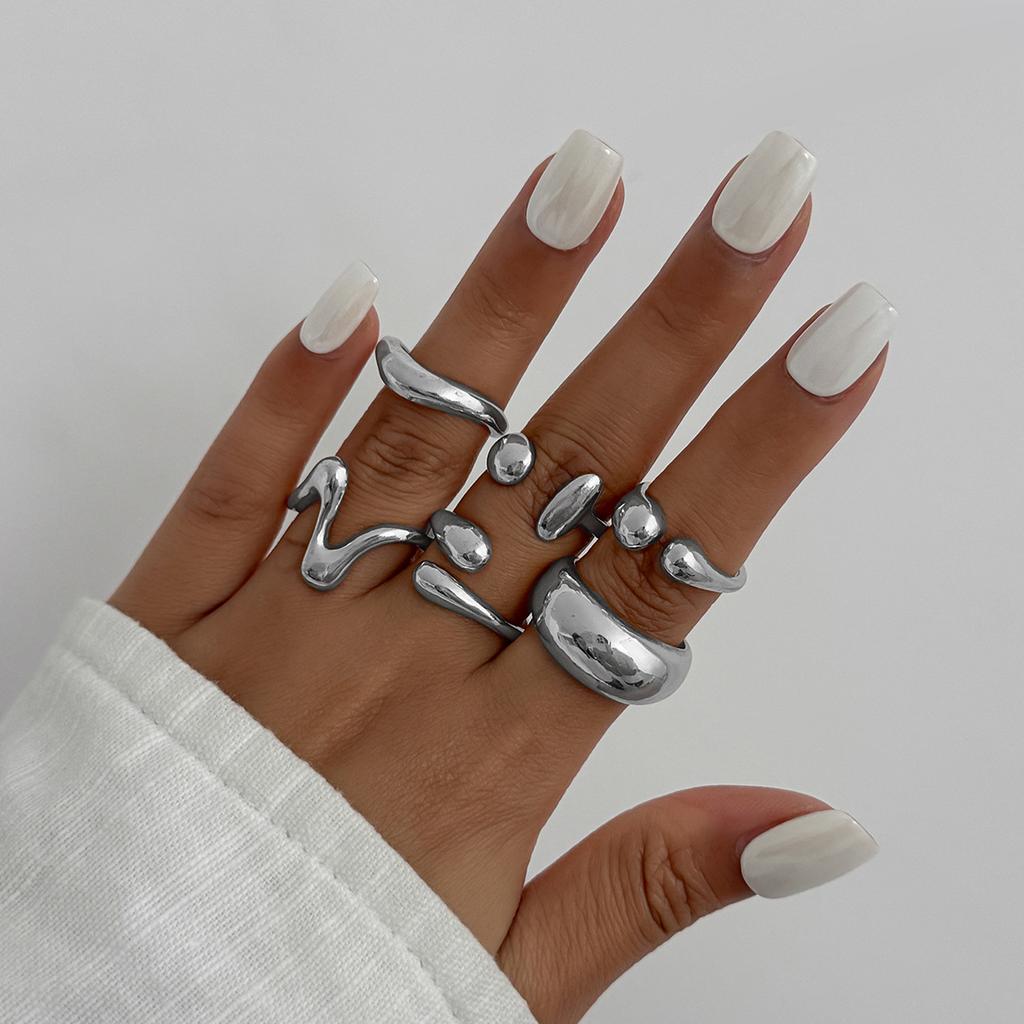 DIEZI Vintage Gold Silver Color Metal Water Drop Rings For Women Men Fashion Punk Hollow Out Geometric Knuckle Joint Ring Set