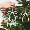 2/12Pcs Hand Woven Imitation Pearl Bow Christmas Tree Ornament Christmas Fringe Pendant Holiday Party Girls Room Decor Supplies