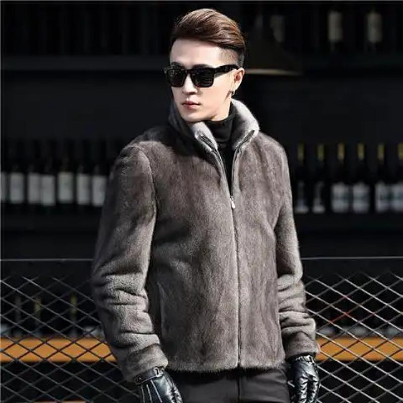 

Mens Luxury Fleece Lined Mink Fur Coat Comfortable Daily Outerwear S