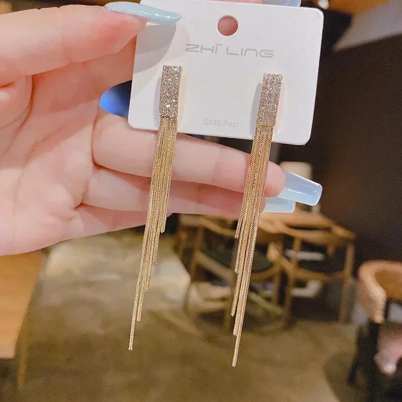 18K Gold Plated Stainless Steel Fashion Upscale  Sweet Cute Long Tassel Dangle Love Heart Drop Earrings for Women Gift