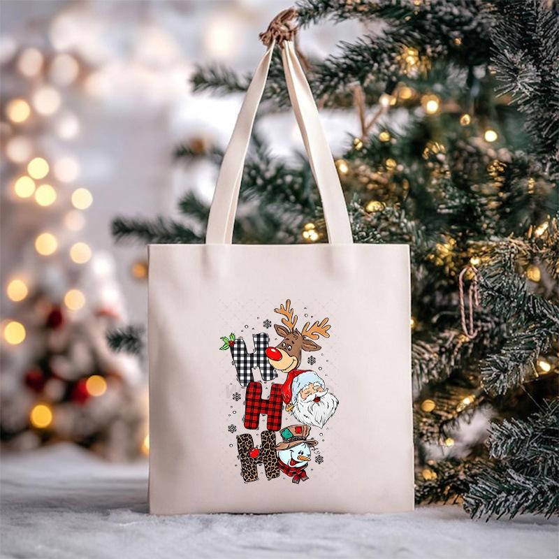 Christmas Christmas Printed Canvas Bag Large Capacity Casual Trend Student Shoulder Bag Tote Bag