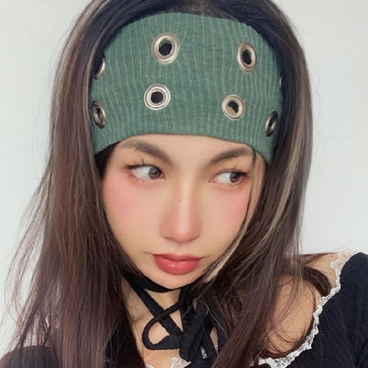 Punk Stretchy Headbands With Hollowed Eyelets Wide Elastic Hairband For Adult Teens Music Festival And Street Wear