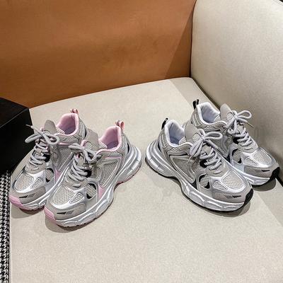 Platform Dad Shoes Women's Spring New Silver Breathable Versatile Lightweight Sports and Leisure Shoes