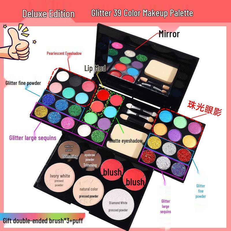 39-Color Eyeshadow Palette & Makeup Set: Beginner-Friendly Blush, Powder, Lipstick Combo