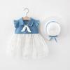 Girls Summer Denim And Tulle Spliced Princess Dress Sweet Cute Children Skirt