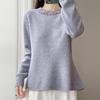Women's 100% Mercerized Pure Wool Round Neck Pullover Sweater - Handmade Crochet Slimming Knitwear