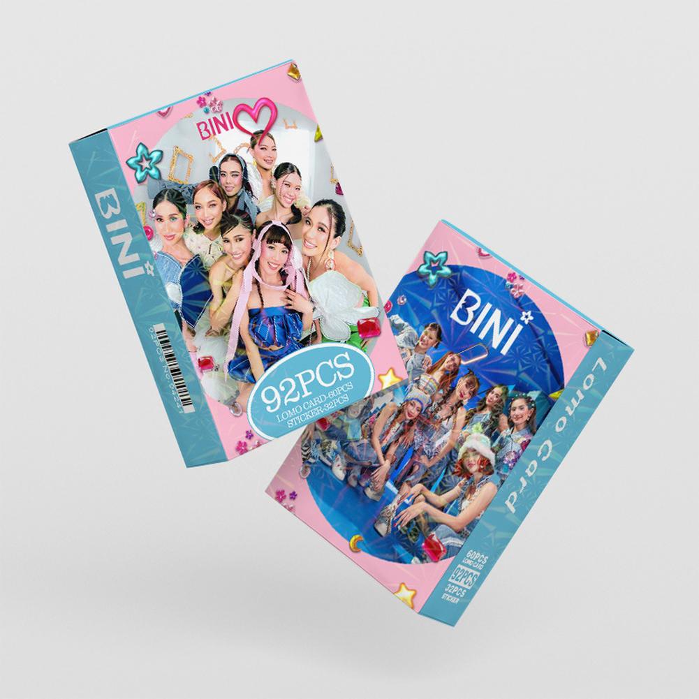 92pcs BINI Photocard Sticker Set Boxed Postcard Double Sides Lomo Cards Collection Gifts For Fans (60photo Cards+32stickers)
