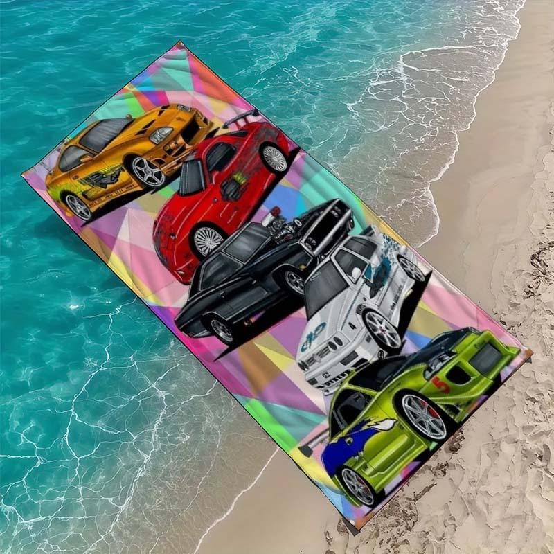 Quick-Dry Microfiber Beach Towel Suitable for Pool, Bath & Travel - Thick Soft Absorbent Swimming Towel with Car-Themed,Suitable