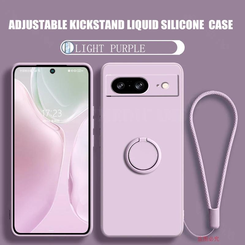 Case for Google Pixel 8 9 Finger Ring Stand Holder Slicone Cover for Pixel 9 Pro XL Solid Color Lens Protection Soft Phone Case