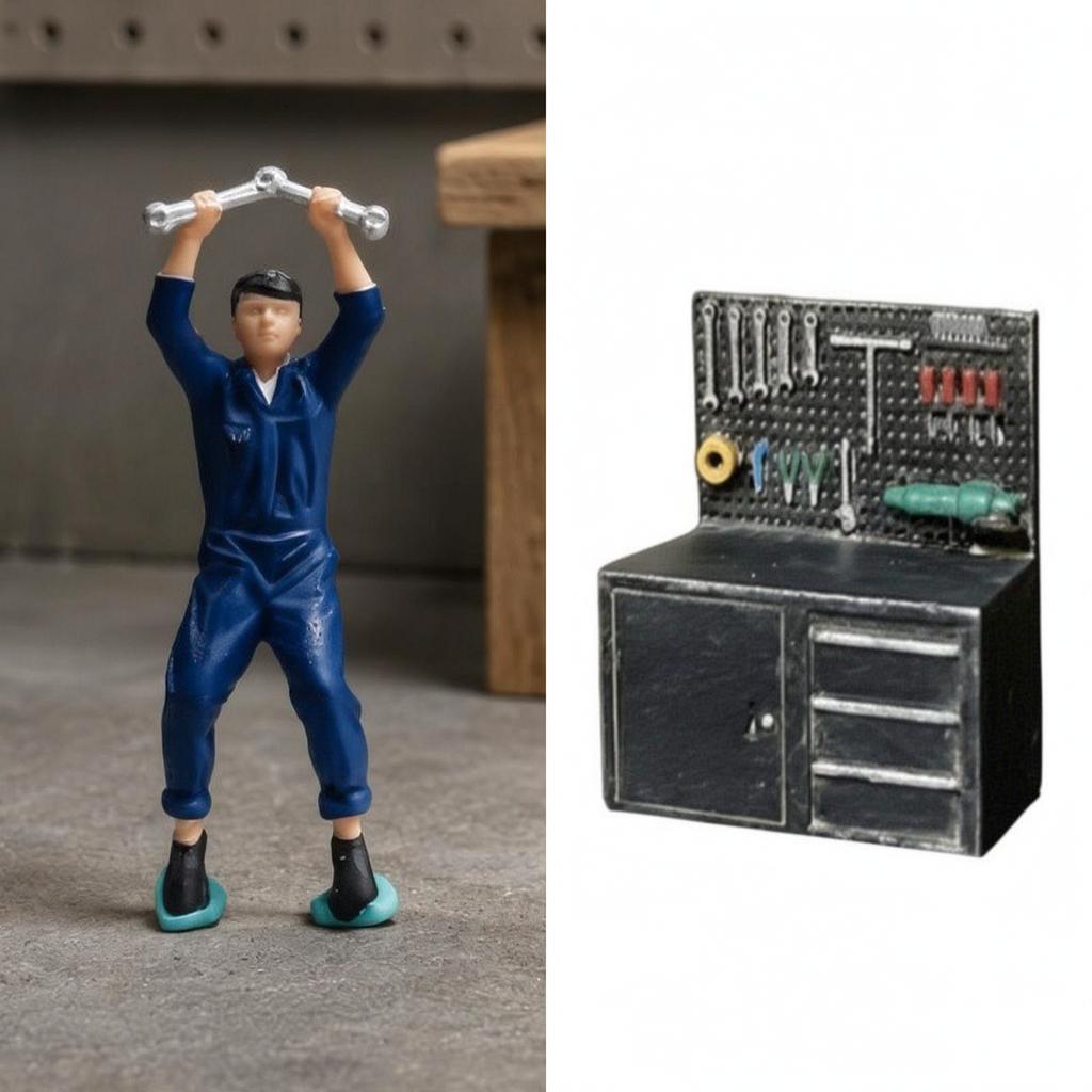 1/64 Maßstab Reparaturarbeiter Figur Realistisches Mini-Reparaturmann-Modell Detaillierte Figur für Sandtisch Werkzeug