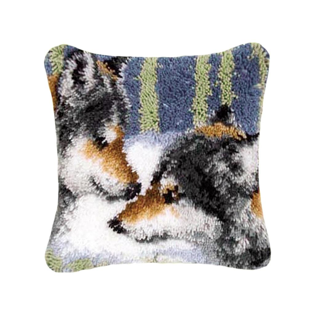 DIY Latch Hook Cushion Cover Set with Printed Canvas Rug Making Kit Needlepoint Craft for Home Decor